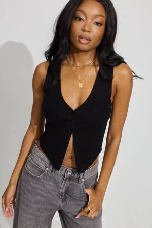 Black Women Garage Bare V Neck Vest | A-7435926