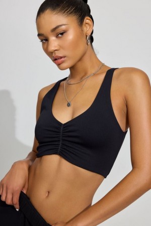 Black Women Garage Seamless Ruched Tank Top | A-8951634