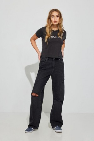 Black Women Garage Wide Leg Jeans | A-8263094