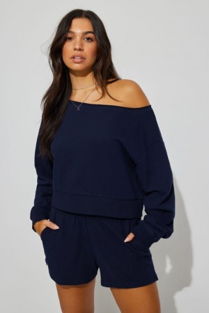 Blue Women Garage Softterry Off Shoulder Sweatshirts | A-5329076