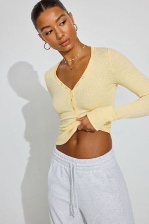 Cream Yellow Women Garage Henley Long Sleeve | A-8364905