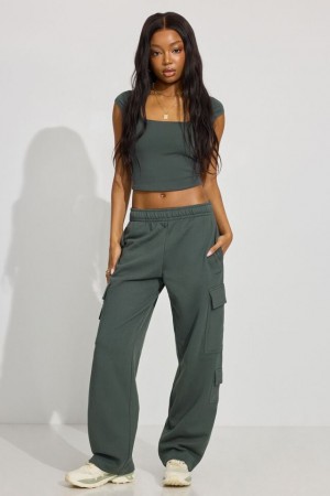 Dark Green Women Garage Ultrafleece Cargo Sweatpants | A-4630872