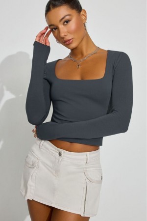 Grey Women Garage Addison Square Neck Long Sleeve | A-6387204