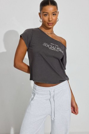 Grey Women Garage Off Shoulder T Shirts | A-7913562