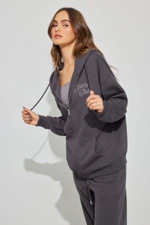 Grey Women Garage Oversized Zippie Hoodie | A-8492073