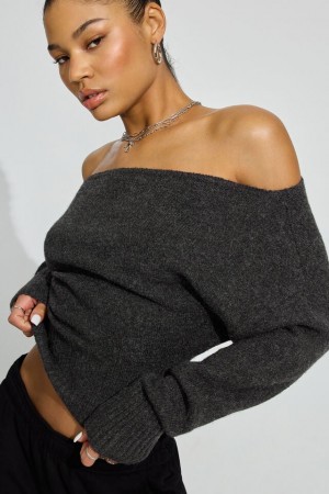 Grey Women Garage Spongy Off Shoulder Sweater | A-9764582