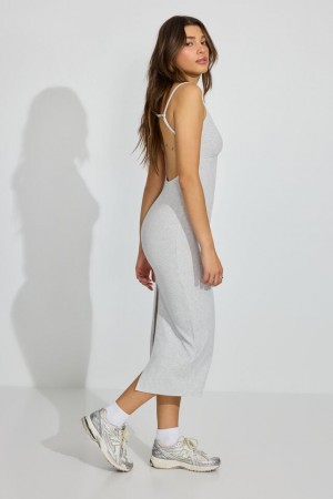 Grey Women Garage V Neck Open Back Maxi Dress | A-1572034