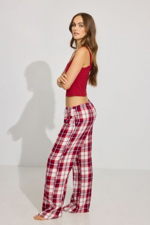 Red Women Garage Flannel Pants | A-9487065