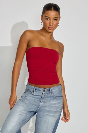 Red Women Garage Sculpt Longline Tube Tank Top | A-4231679