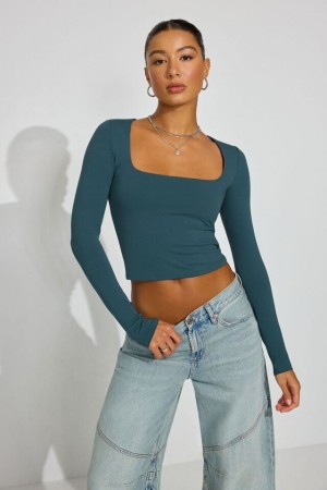 Turquoise Women Garage Addison Square Neck Long Sleeve | A-9634052