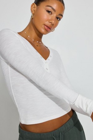 White Women Garage Henley Long Sleeve | A-9631872