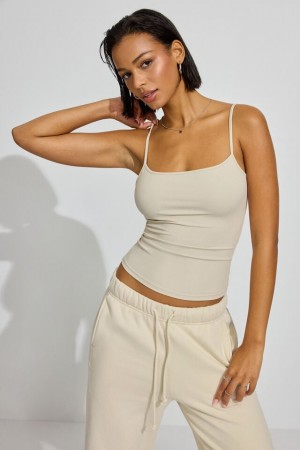 White Women Garage Sleek Scoop Cami Tank Top | A-3197085