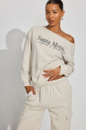 White Women Garage Softterry Off Shoulder Sweatshirts | A-7541983