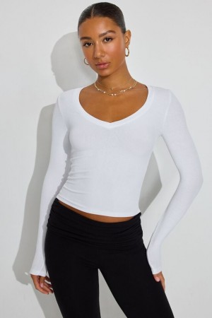 White Women Garage Tara V-neck Long Sleeve | A-8273106