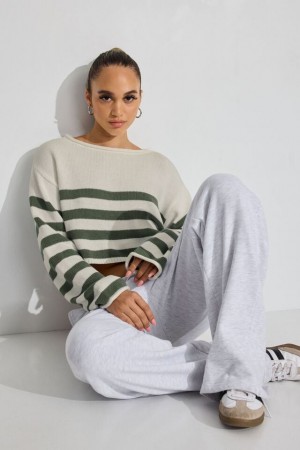 White / Green Women Garage Supersoft Boatneck Sweater | A-2350719