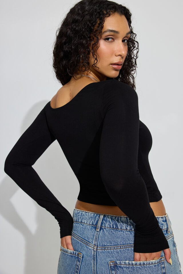 Black Women Garage Asymmetric Long Sleeve | A-7985314