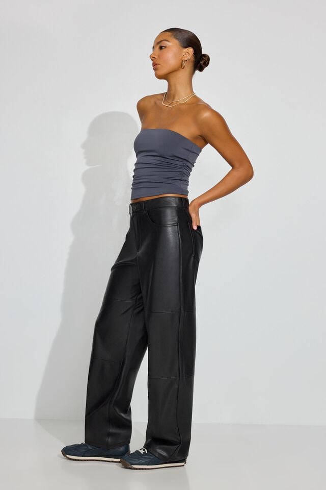 Black Women Garage Baggy Faux-leather Pants | A-7165849