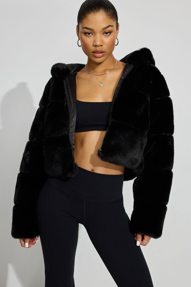 Black Women Garage Faux-fur Down Jackets | A-3421796