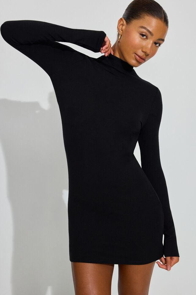 Black Women Garage Long Sleeve Open Back Dress | A-9706218