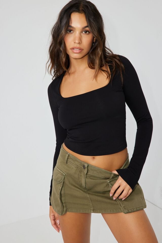 Black Women Garage Portia Square Neck Long Sleeve | A-4157892