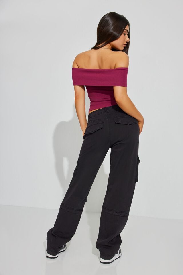 Black Women Garage Remi Straight Cargo Pants | A-4581097