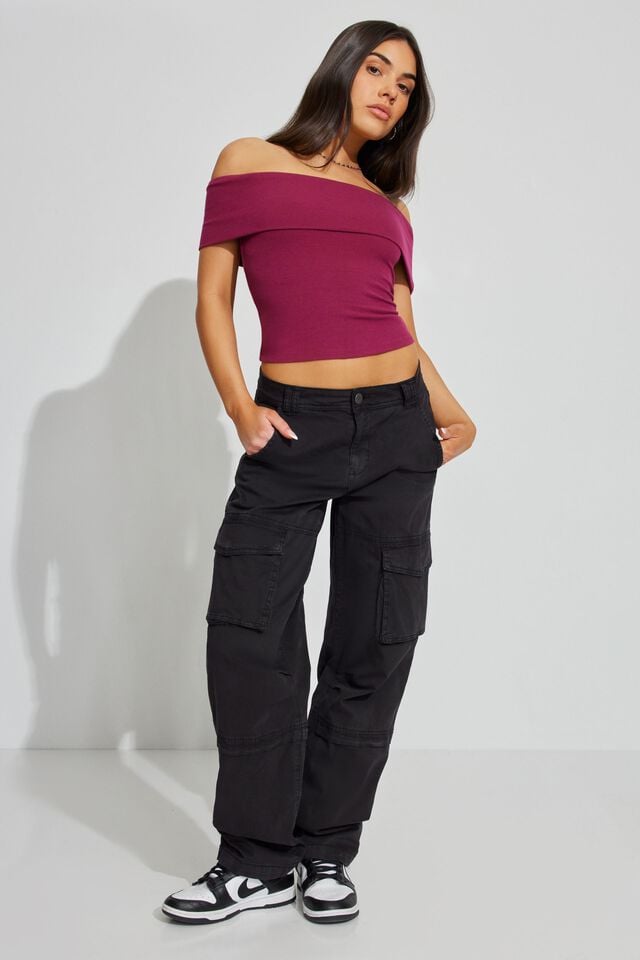 Black Women Garage Remi Straight Cargo Pants | A-4581097