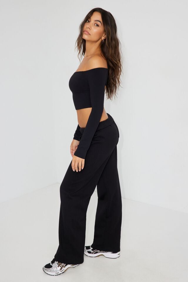 Black Women Garage Straight Leg Panel Sweatpants | A-0593186