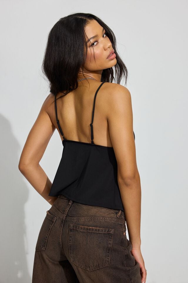 Black Women Garage Tie Front Cami Tank Top | A-2596831