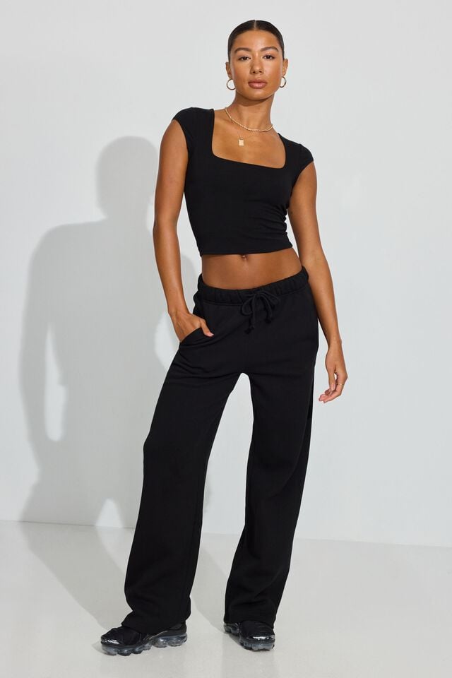 Black Women Garage Ultrafleece Straight Leg Sweatpants | A-0293415