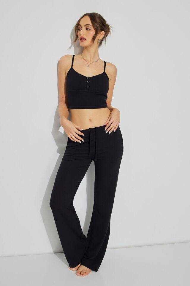 Black Women Garage Waffle Pant Pants | A-7905186