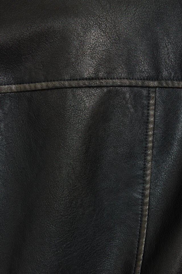 Black Women Garage Washed Faux Leather Down Jackets | A-0854397