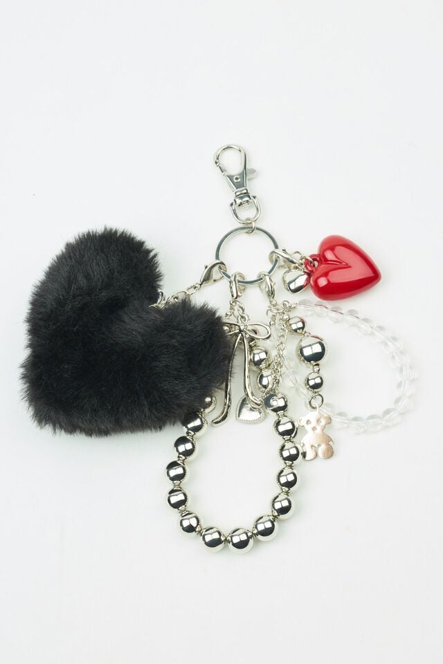 Black / Red Women Garage Fur Heart & Charms Bags | A-8403215