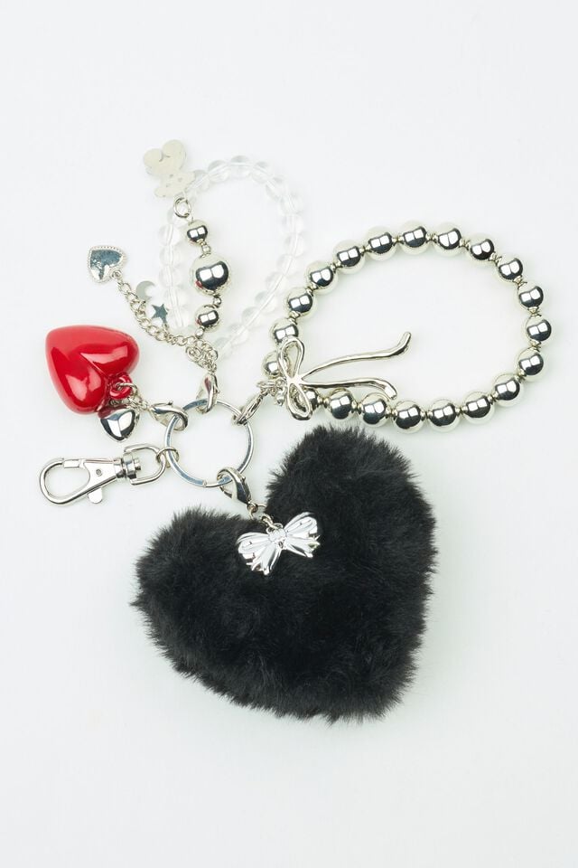 Black / Red Women Garage Fur Heart & Charms Bags | A-8403215