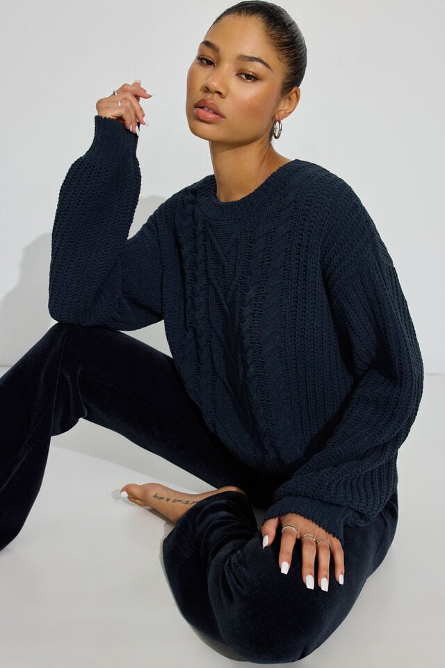 Blue Women Garage Chenille Oversized Sweater | A-6705128