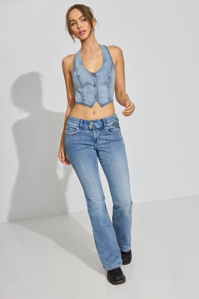 Blue Women Garage Denim Halter Vest | A-1964780