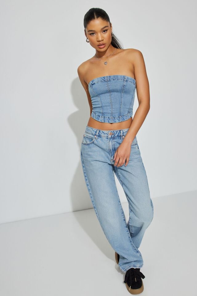 Blue Women Garage Denim Seamed Tube Tank Top | A-4206973