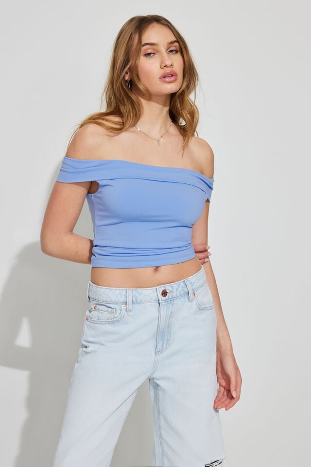 Blue Women Garage Fiona Off Shoulder T Shirts | A-1596078