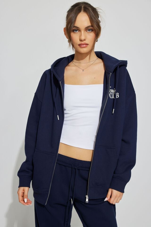 Blue Women Garage Oversized Zippie Hoodie | A-9126805