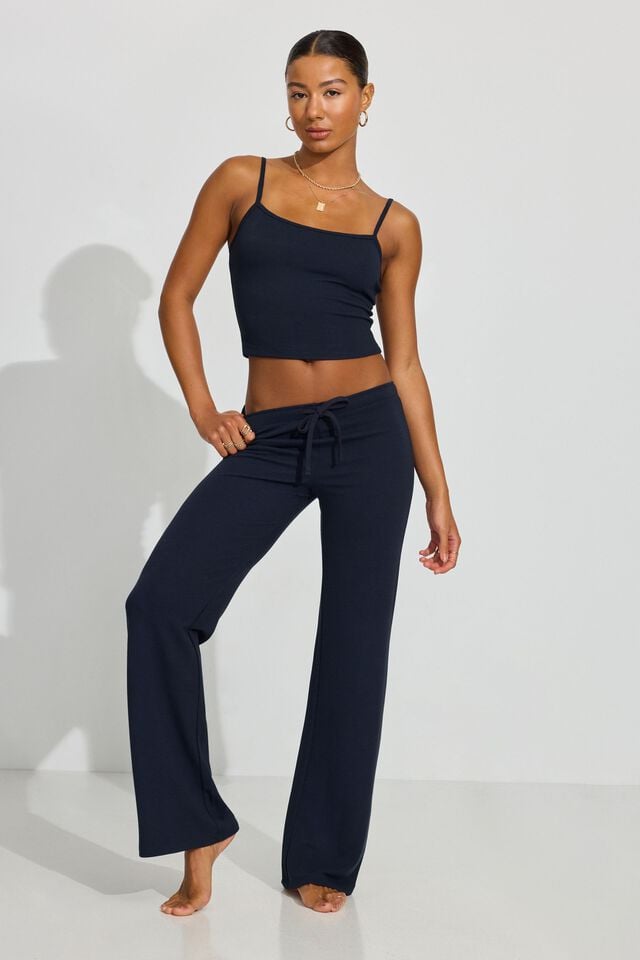 Blue Women Garage Waffle Flare Pants | A-3764015