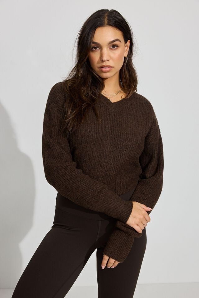 Brown Women Garage Cozy V Neck Sweater | A-7089462