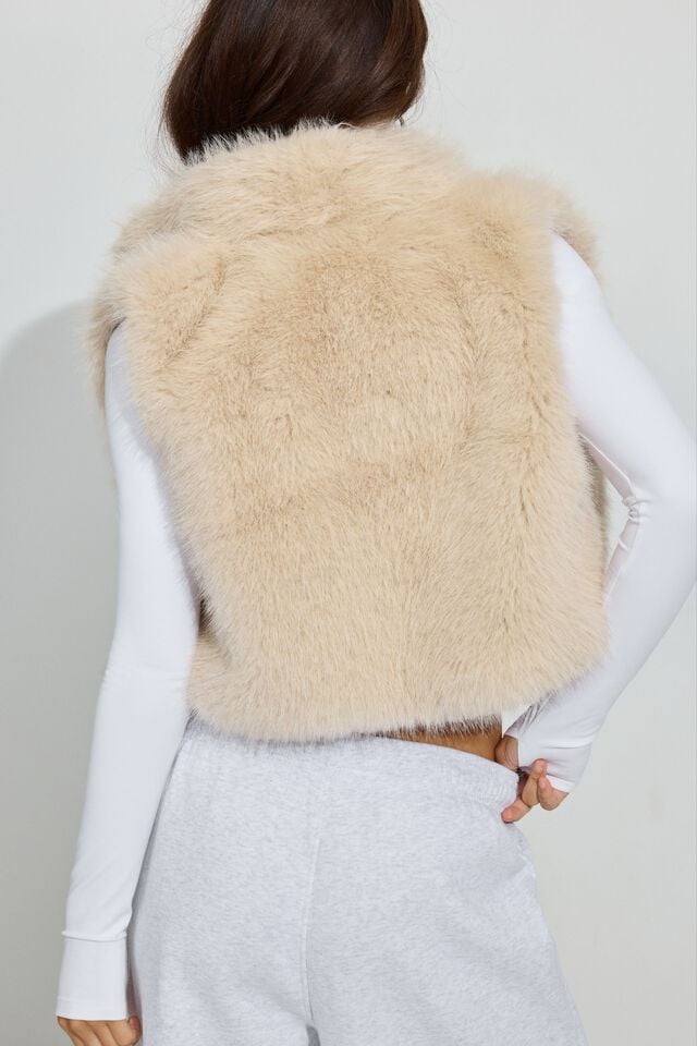 Brown Women Garage Faux Fur Vest | A-4038257