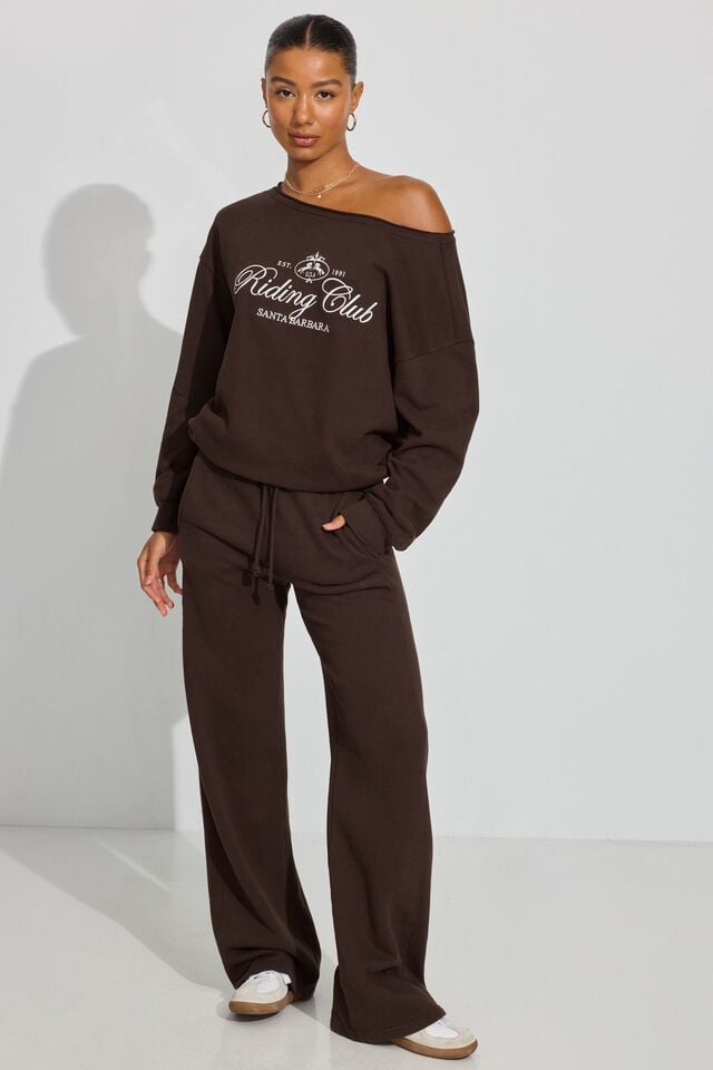 Brown Women Garage Softterry Off Shoulder Sweatshirts | A-5380196