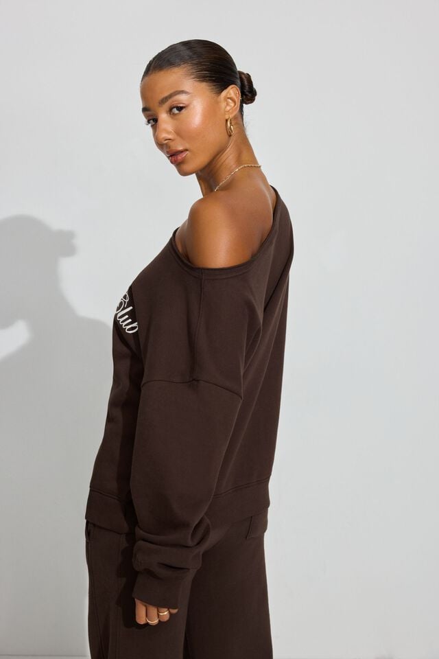 Brown Women Garage Softterry Off Shoulder Sweatshirts | A-5380196