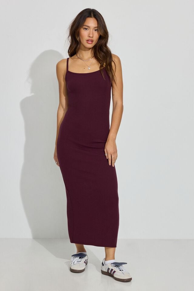 Burgundy Women Garage Natalie Low Back Midi Dress | A-3871426