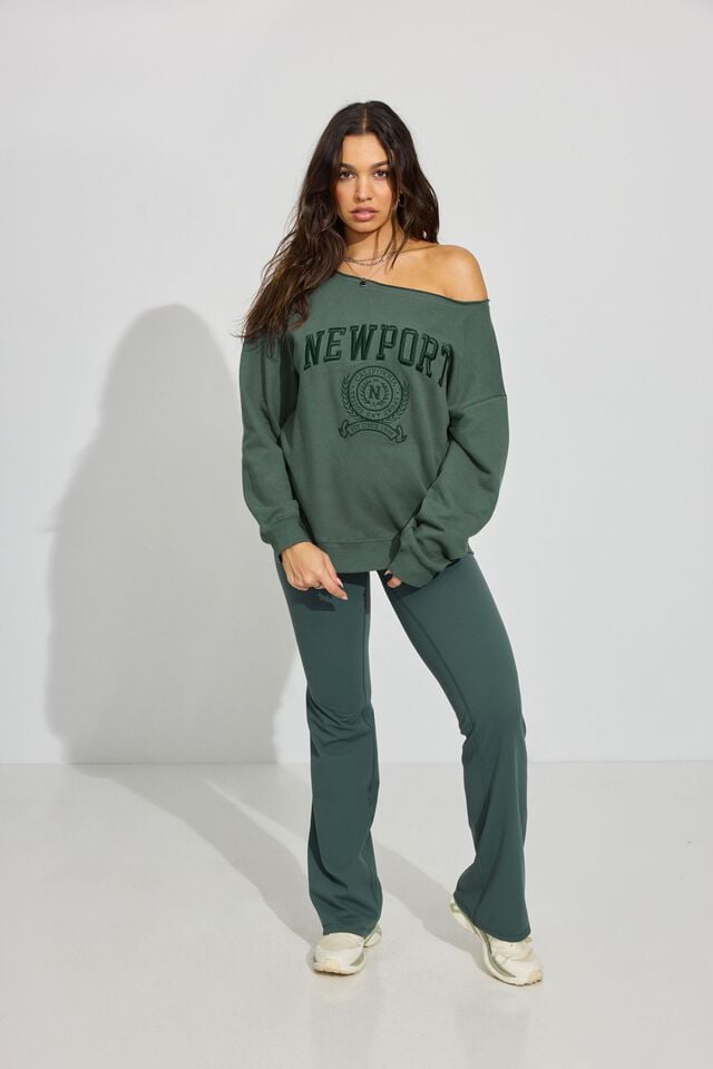 Dark Green Women Garage Softterry Off Shoulder Sweatshirts | A-4716352