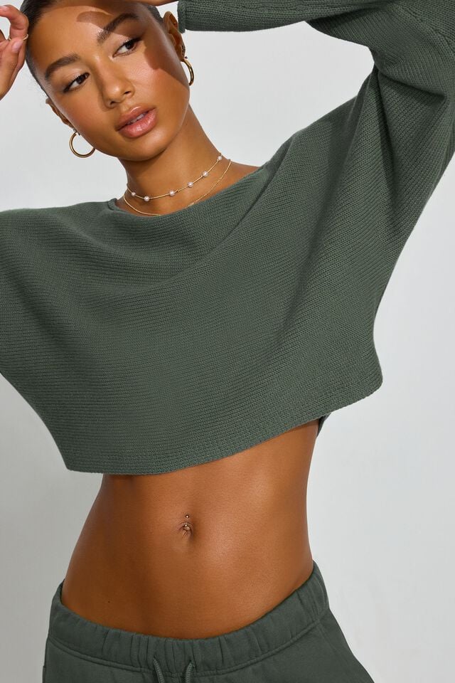 Dark Green Women Garage Supersoft Loose Crop Sweater | A-5143892