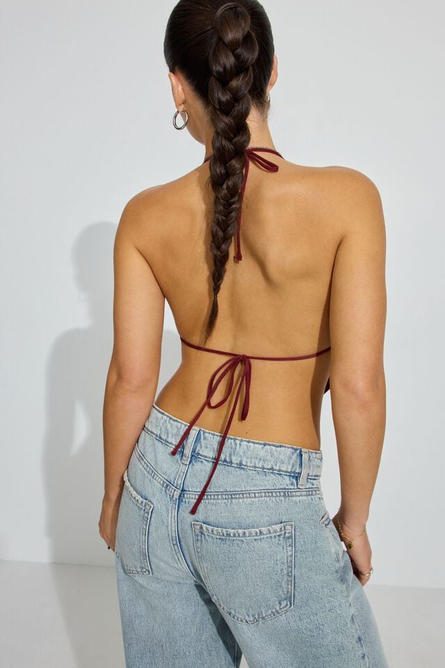 Dark Red Women Garage Open Back Cowl Tank Top | A-3097564