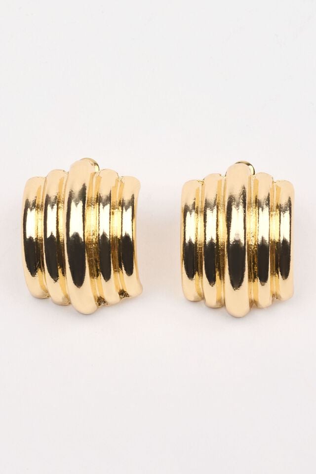 Gold Women Garage Lined Curve Button Earrings | A-2013769