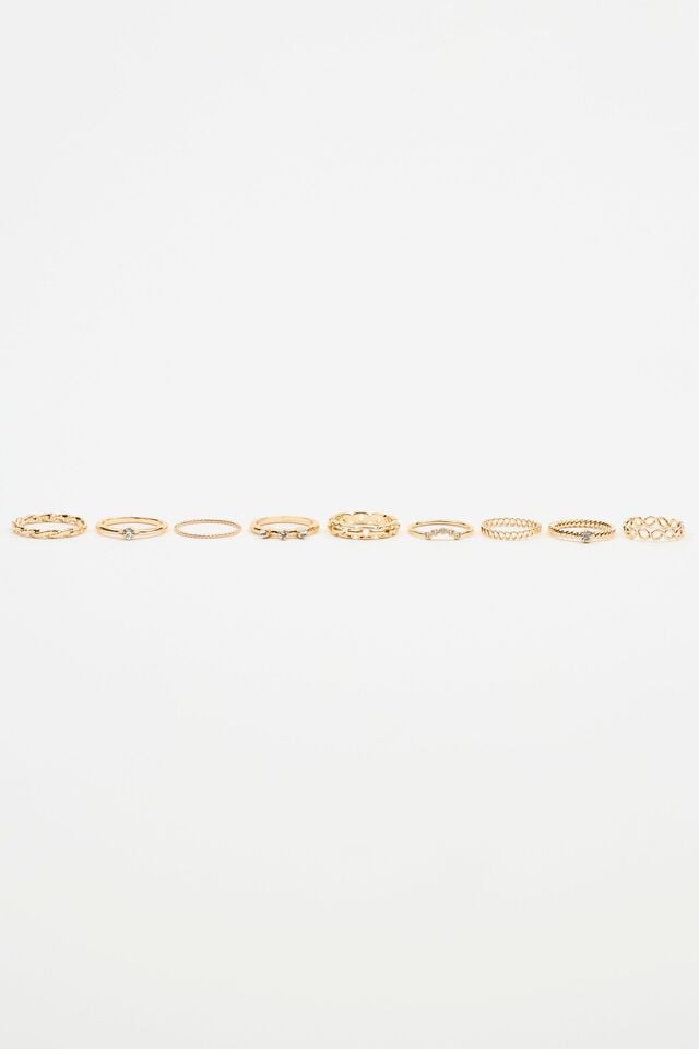 Gold Women Garage Set Of 9 Delicate Gem Rings | A-7650148