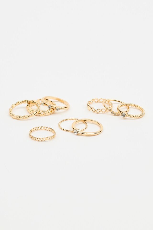 Gold Women Garage Set Of 9 Delicate Gem Rings | A-7650148